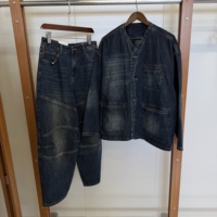 Ensemble en jean ample sur mesure pour homme, style streetwear japonais rétro, avec veste et jean à jambe large Scimitar, automne, haute qualité, poids lourd