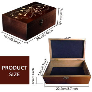 Caja de Madera para Guardar Recuerdos, Caja de Tarot Rectangular de Pino con Patrón Tallado de Fases Lunares y Solares para Guardar Joyas de Aniversario - Product Image 2
