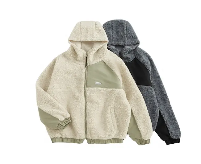 2023 winter new trendy brand oversized vintage polyester zip up hoodies blank lamb velvet jacket men lined hoodie