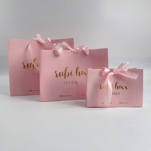 Sacs d'emballage de luxe en papier couché à prix d'usine avec poignées en ruban, options personnalisées roses, recyclables et estampillés or - Product Image 6