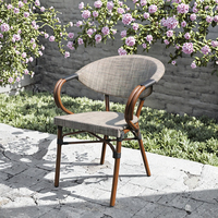 Chaise de salle à manger empilable en aluminium tressé Teslin, style français, très vendue, pour usage extérieur en restaurant, cour, parc, jardin, hôtel