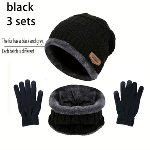 Ensemble <span class=keywords><strong>Bonnet</strong></span> et Gants Hiver Doux et Chaud de Haute Qualité pour Hommes, Chapeau en Fausse Fourrure Peluche Tricoté, Écharpe, <span class=keywords><strong>Bonnet</strong></span> et Gants de Haute Qualité - Product Image 5