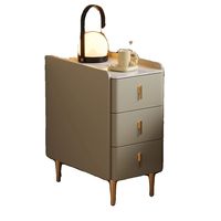 Table de chevet ultra-étroite en bois massif, style moderne et épuré, pour chambre à coucher, petite maison, avec plateau en roche et trois tiroirs