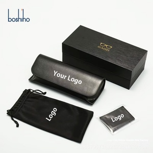 Custom Logo Luxury Black Sunglasses Bag Folding Leather Glasses Case & Box Packaging OPP Cloth Bag Eyeglass Case Set - Product Image 1