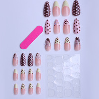 Nouvelle Collection Printemps-Été : 24 Faux Ongles 3D à Fleurs et Pois Français, Forme Amande Moyenne, Marron, à Coller, pour Femmes et Filles