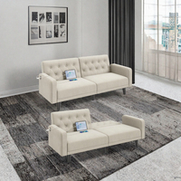 Canapé-lit convertible écologique avec 2 ports USB, dossier inclinable, pour chambre, salon, appartement, bureau, confortable