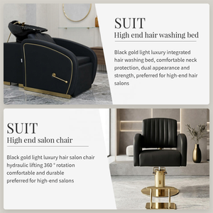 Fauteuil de lavage ergonomique inclinable personnalisable, chaise de barbier hydraulique de luxe en cuir PU noir et or, pour salon moderne - Product Image 3