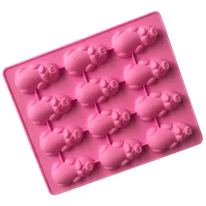 Bandeja de hielo de la serie Animal para el horno, molde de silicona seguro para el horno, con dibujos animados de chocolate, para decoración de pasteles, 12 <span class=keywords><strong>cerditos</strong></span> pequeños - Product Image 1