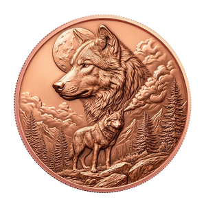 Moneta in Rame da Collezione Lupo al Chiaro di Luna 1 oz 999 Puro Rilievo 3D Luna Piena Notte nella Foresta Selvaggina che Urla - Product Image 2