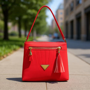 Bolso Bandolera Rojo Fana con Cierre de Cremallera, Decoración de Borlas, Asa Única, Microfibra, Cuero Sintético, Bolso de Hombro para Mujer - Product Image 2