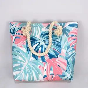 Bolsa de playa de verano, viaje de vacaciones, gran capacidad, Asa de cuerda de algodón, lona para mujer, venta al por mayor, bolsa de playa