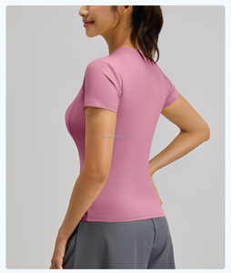 T-shirts de sport personnalisés avec logo, 85% polyester, 15% élasthanne, légers, hauts de yoga pour femmes, vêtements de sport, entraînement, gym - Product Image 2