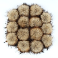 Pompon en fourrure de raton laveur et de renard authentique, moelleux et de haute qualité, avec bouton-pression