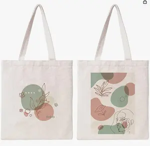 Wholesale custom printed cotton canvas tote bag with pocket and zipper