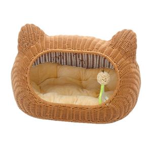 Cama para gatos tejida a mano Multicolor, nido alto para mascotas, cama Universal de ratán lavable para las cuatro estaciones, gatos, perros, mimbre de animales sólidos - Product Image 1