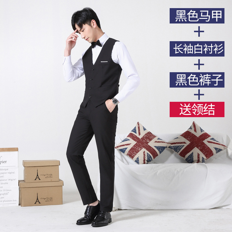 Black waistcoat and trousers shirt with bow tie