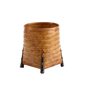 Caja de Té de Bambú Tejida, Redonda, con Cuatro Patas, Hecha a Mano, Organizador de Oficina, Contenedor de Almacenamiento, Portaplumas de Escritorio - Product Image 5