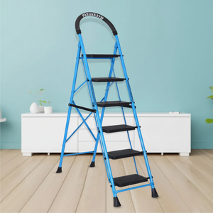 พาราชแนธบันไดเหล็กพับได้6ขั้นบันไดเหล็กสีน้ำเงินสำหรับงานหนักน้ำหนักเบากันลื่นบันไดพลาสติกกว้างปลอดภัยมือจับที่บ้านสำนักงาน - Product Image 1