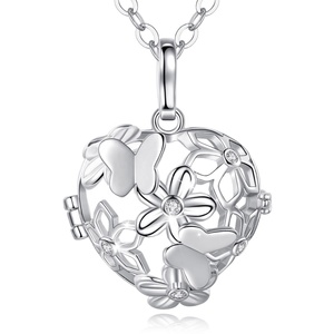 Collar de Moda Chapado en Plata con Bola de Sonido y Jaula de Corazón de Circonita Isunni Jewelry para Mujeres Embarazadas - Product Image 1