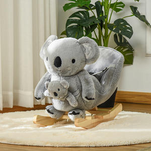 Cheval à bascule Koala en peluche HOMCOM avec sons, ceinture de sécurité et base en bois, 60x33x50cm, gris - Product Image 2