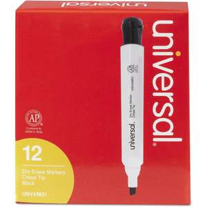 Paquete Universal de 12 Marcadores de Borrado en Seco 43651, Negros con Punta Biselada, Material Plástico para Uso Escolar, para Pizarra Blanca - Product Image 4