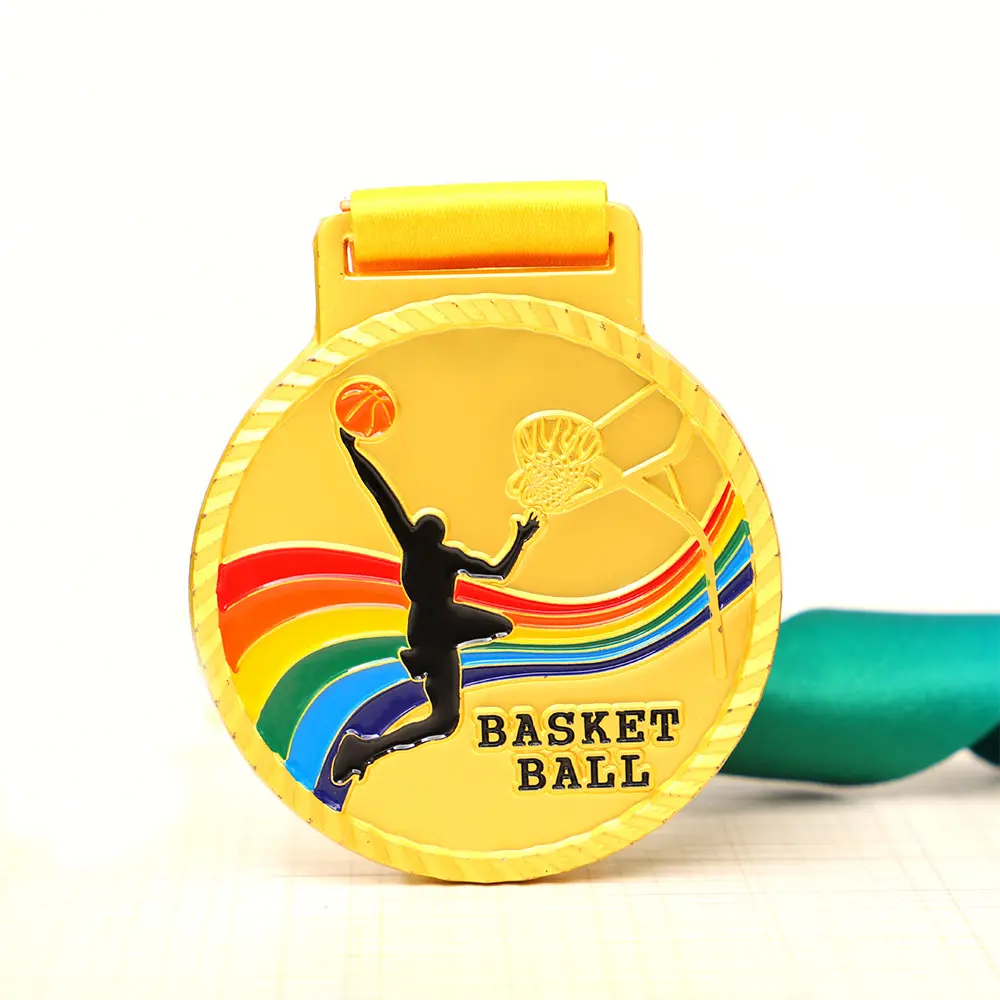 Custom Metal Zacht Email Verzilverde Originaliteit 3d Sport Award Basketbal Medaille Met Lint