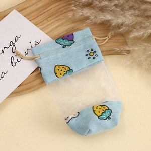 Sacs à cordon en coton et lin imprimés avec pochette de rangement en maille pour colliers et bracelets, sachet organisateur de voyage, pochette à bijoux - Product Image 3