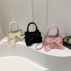 Bolso de mano mini con lazo decorativo para mujer, elegante bolso de mano con asa superior, bolso bandolera de moda para el día a día, citas y fiestas - Product Image 1