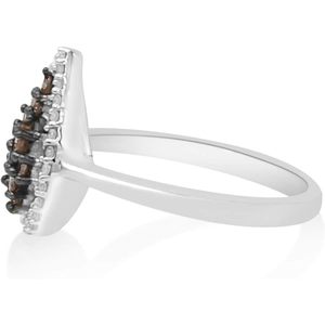Bague Ornaatis en argent sterling avec diamants blancs et bruns naturels taille ronde, sertie en grappe, forme goutte d'eau, pavé, pour fiançailles - Product Image 3