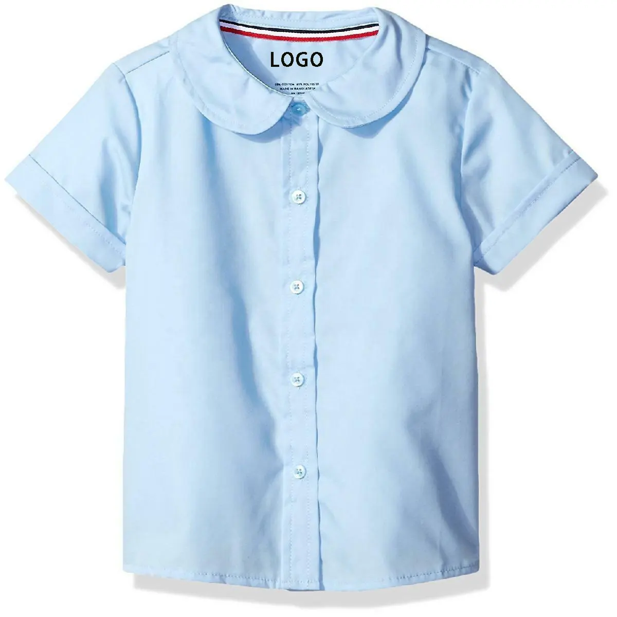 Benutzer definierte High Primary Kindergarten Schuluniform Weiße Hemden Kurzarm Moderne Peter Pan Kragen Bluse Kinder Mädchen Schule Shirts