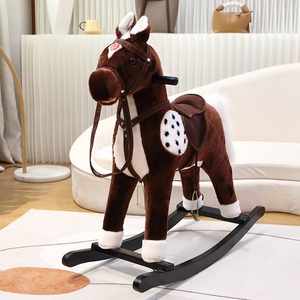 Animal en peluche-Cheval à bascule avec selle et écharpe 62x60x26cm Poignées et base en bois solides et sûres - Product Image 3