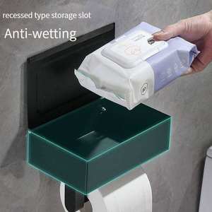 Porte-papier toilette mural moderne avec étagère intégrée, noir, rectangulaire, support de rangement pour salle de bain - Product Image 3