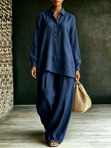 Completo Due Pezzi in Lino per Donna, Taglia S-5XL, Top Oversize e <span class=keywords><strong>Pantaloni</strong></span> <span class=keywords><strong>Palazzo</strong></span>, Vestibilità Ampia, Abbigliamento Casual Plus Size - Product Image 6