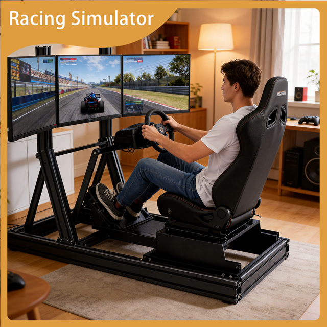Sim Racing Stand with Adjustable Wheel Base and Pedal Mount for Logitech G923 Thrustmaster T248 Fanatec DD Pro Series