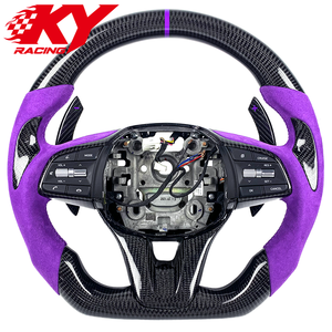 Volant sport en cuir violet et fibre de carbone personnalisé avec palettes de changement de vitesse, compatible avec Genesis G70 GV70 G80 GV80 G90 - Product Image 1