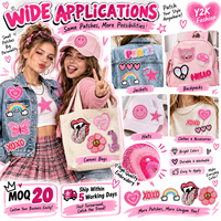 Patch brodé esthétique rose en gros, motif rétro girly, cœur souriant, papillon mignon, à thermocoller ou à coudre