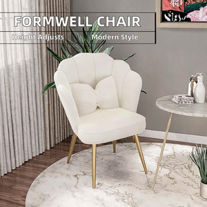 Shell Petal Velvet Eco-friendly Vanity <b>Chair</b> with Adjustable Height Gold Metal Legs for Apartment <b>Bedroom</b> Nail Salon - Product Image 6