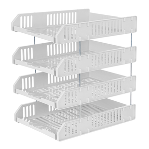 HALO 3-4 Tier Stackable Plastic Document <b>Tray</b> File Organizer <b>Paper</b> Storage Rack with Metal Rod for Office Desk Home School - Product Image 1