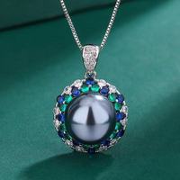 Conjunto de Joyería de Lujo con Perla Negra Tahitiana y Piedras Preciosas Variadas, Collar con Colgante Halo de Plata de Ley 925 con Circonitas, Pendientes y Anillo para Mujer