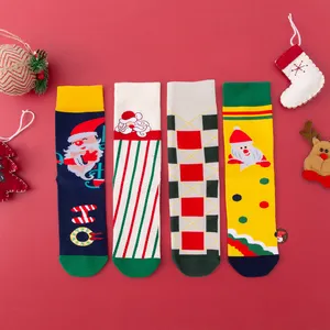 Новинка Мультяшные Веселые праздничные Хлопковые вязаные носки с Санта-Клаусом Рождественские Зимние женские Веселые носки с надписью «ready to ship»