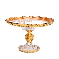 Vente en gros d'assiettes rondes en verre transparent pour fruits, plat, grande assiette de présentation avec bordure argentée et dorée pour mariage, usage domestique