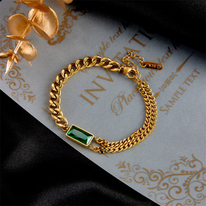 European American Style Geometric Chain Bracelet Gold Color Green Stone Bezel Setting Gift Jewelry B430 - Product Image 2
