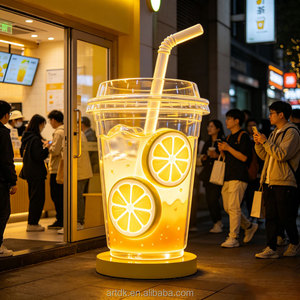 Statue géante en fibre de verre en forme de gobelet à jus de citron, étanche, avec éclairage LED, pour marché nocturne et centre commercial - Product Image 2