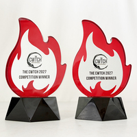 Trophée personnalisé en cristal rouge en forme de flamme avec plaque argentée MH-LJ0875