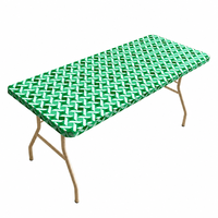 Nappe jetable rectangulaire imperméable en PEVA avec bord élastique, motif diamant vert émeraude et blanc, pour événements