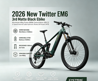 Vélo électrique Twitter EM6 3rd Matte Black, cadre en alliage d'aluminium, moteur central 500W, 48V, 12 vitesses, freins hydrauliques à câble interne, tout-terrain