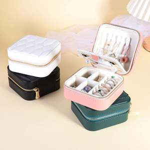 Wholesale Small Travel Square PU Leather Jewelry Box Women Portable Earrings Ring Organizer Case with <b>Mirror</b> - Product Image 3
