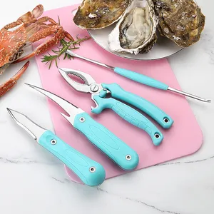 Premium Seafood Tools Set include 1 Crab Lobster Cracker 1 Sharimp Knife 1 Oyster Knife Seafood Picks with PP Handle