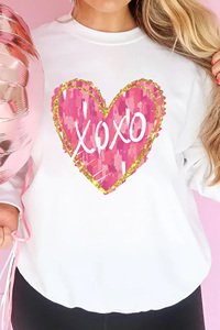 Dear-Lover <span class=keywords><strong>Felpa</strong></span> Grafica da <span class=keywords><strong>Donna</strong></span> con Stampa a Cuore e Glitter Xoxo, Vendita all'Ingrosso - Product Image 2