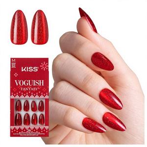 Uñas Postizas KISS <span class=keywords><strong>Fantasy</strong></span> Holiday, Forma Almendrada, Color Rojo Carol You, Mediano, Sin Daño, Uñas Naturales, Acrílico Rosa (2g), Mini Lima de Uñas, Manicura - Product Image 1